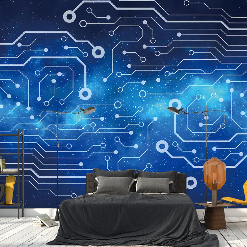 Fantasy Outer Space Wall Mural for Bar Decoration, Customized Size Wall Art in Blue and Black Blue Clearhalo 'Wall Decor' 'Wall Mural' 978991