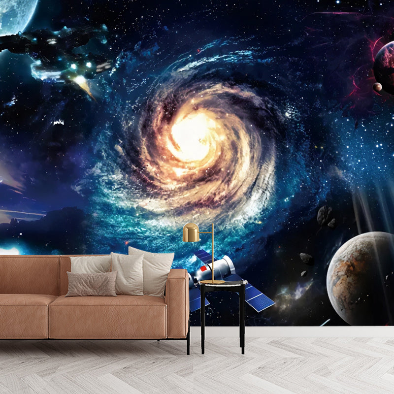 Extra Large Photo Simple Mural Wallpaper for Home Decoration with Galaxy Pattern in Blue Blue Clearhalo 'Wall Decor' 'Wall Mural' 979001