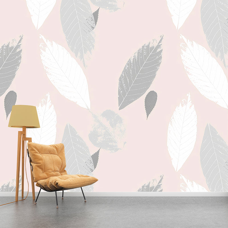 Illustration Feather Wall Mural Full Size Wall Art for Girl's Bedroom in Pink, Made to Measure Pink Clearhalo 'Wall Decor' 'Wall Mural' 979031