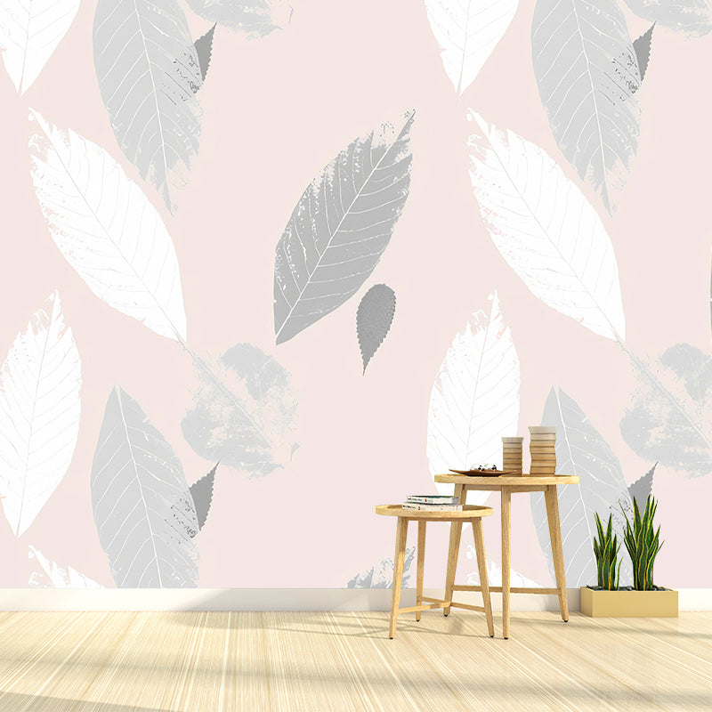 Illustration Feather Wall Mural Full Size Wall Art for Girl's Bedroom in Pink, Made to Measure Clearhalo 'Wall Decor' 'Wall Mural' 979032