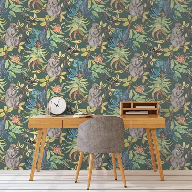 Fresh Jungle and Animal Mural Wallpaper for Accent Wall, Natural Color, Made to Measure Clearhalo 'Wall Decor' 'Wall Mural' 979087