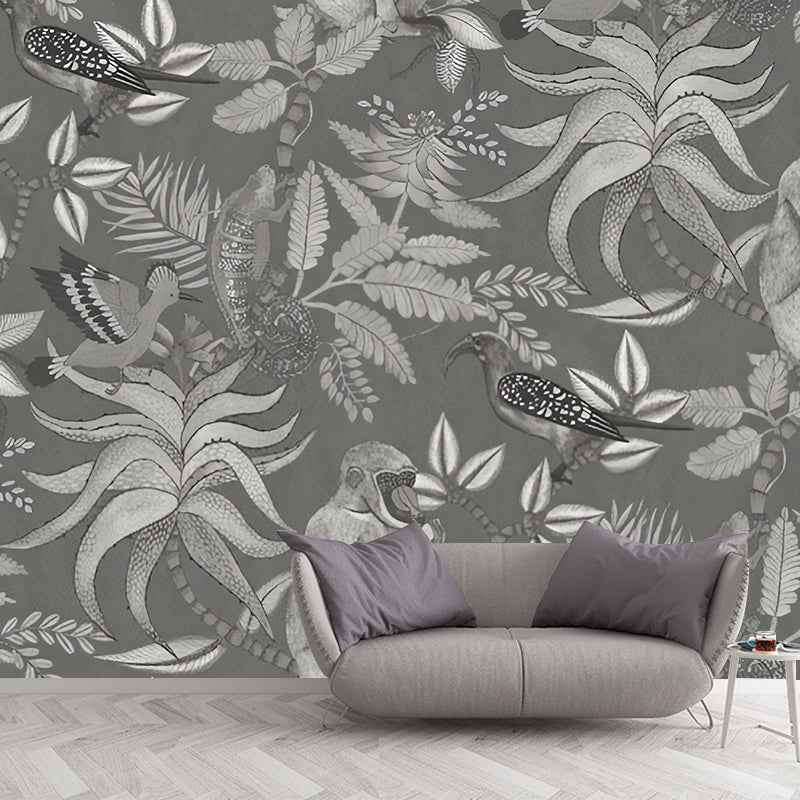 Fresh Jungle and Animal Mural Wallpaper for Accent Wall, Natural Color, Made to Measure Clearhalo 'Wall Decor' 'Wall Mural' 979103