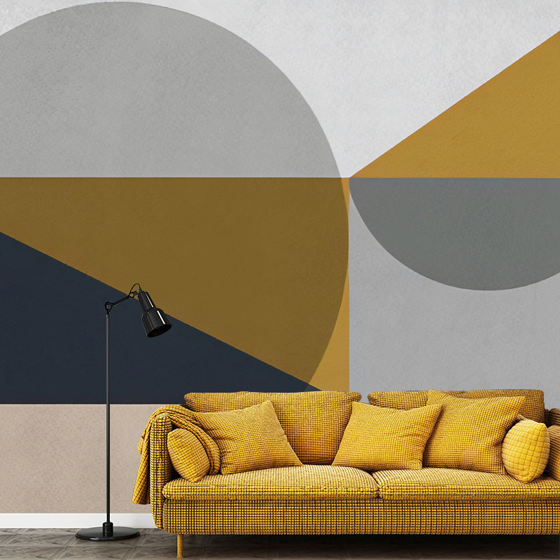 Illustration Geometries Wall Mural Extra Large Wall Art for Accent Wall, Custom-Printed Gray-Yellow Clearhalo 'Wall Decor' 'Wall Mural' 979121