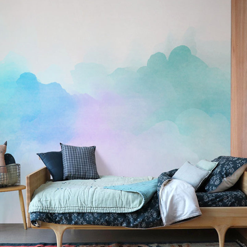 Enormous Cloud Wall Art for Children Misty Sky Wall Mural in Pink and Blue, Water-Resistant Pink-Blue Clearhalo 'Wall Decor' 'Wall Mural' 979126