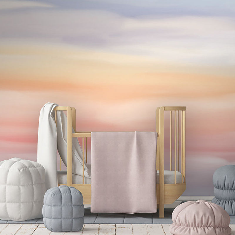 Whole Illustration Contemporary Wall Mural for Accent Wall with Cloud in Pink and Orange Orange Pink Clearhalo 'Wall Decor' 'Wall Mural' 979131