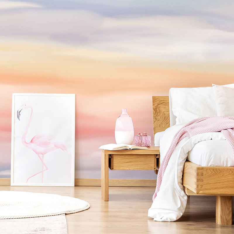Whole Illustration Contemporary Wall Mural for Accent Wall with Cloud in Pink and Orange Clearhalo 'Wall Decor' 'Wall Mural' 979132