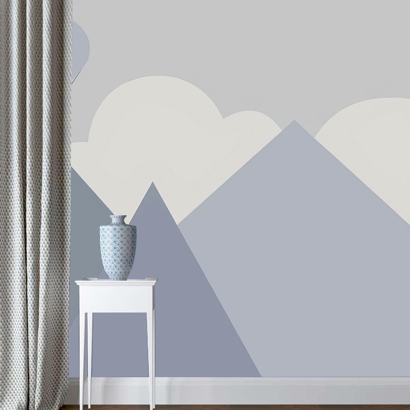 Mountain and Balloon Wall Mural in Purple, Modernism Wall Covering for Accent Wall Purple Clearhalo 'Wall Decor' 'Wall Mural' 979161