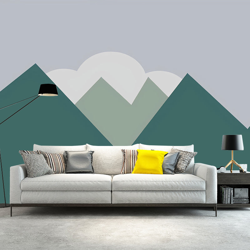 Whole Mountain and Cloud Mural for Guest Room Natural Scene Wall Covering in Green, Stain-Resistant Green Clearhalo 'Wall Decor' 'Wall Mural' 979166