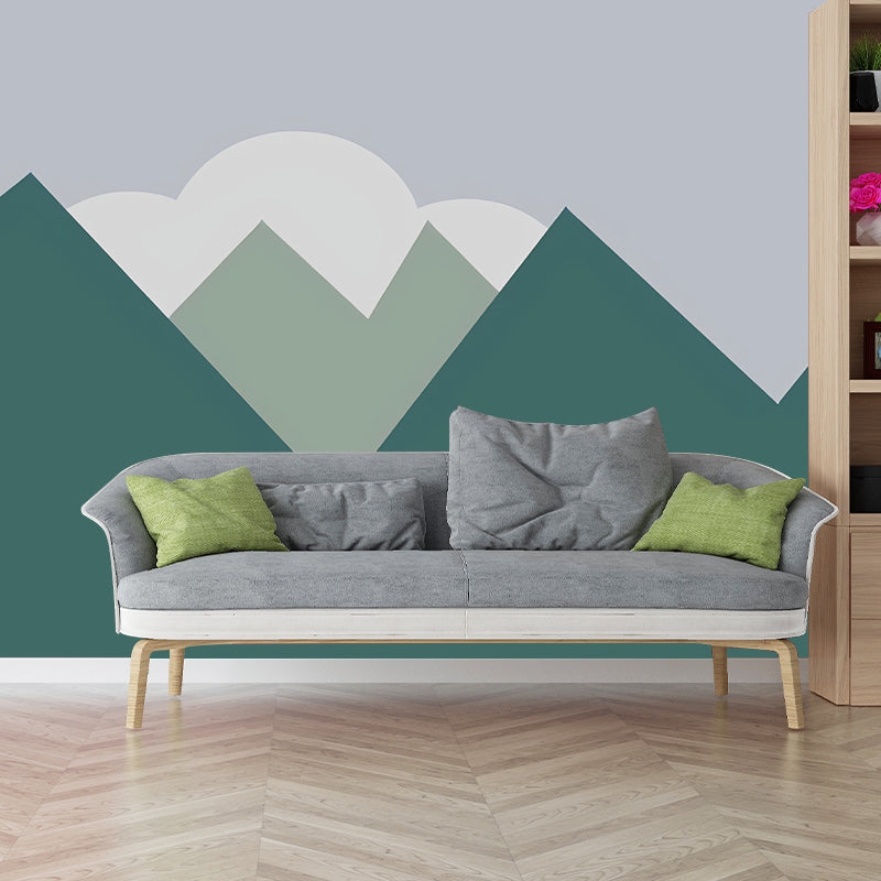 Whole Mountain and Cloud Mural for Guest Room Natural Scene Wall Covering in Green, Stain-Resistant Clearhalo 'Wall Decor' 'Wall Mural' 979167