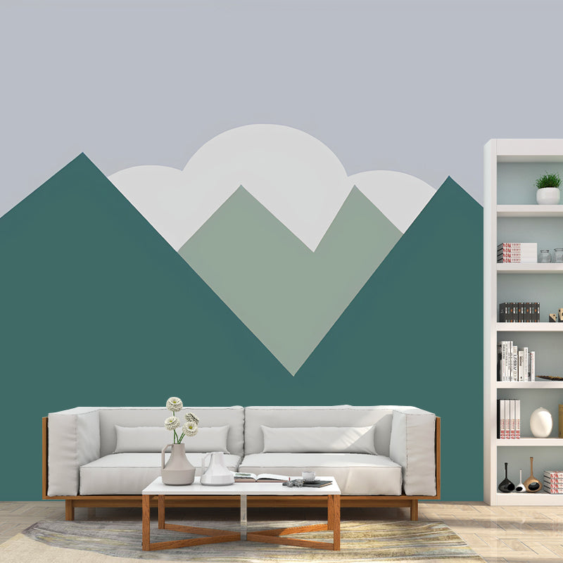 Whole Mountain and Cloud Mural for Guest Room Natural Scene Wall Covering in Green, Stain-Resistant Clearhalo 'Wall Decor' 'Wall Mural' 979168