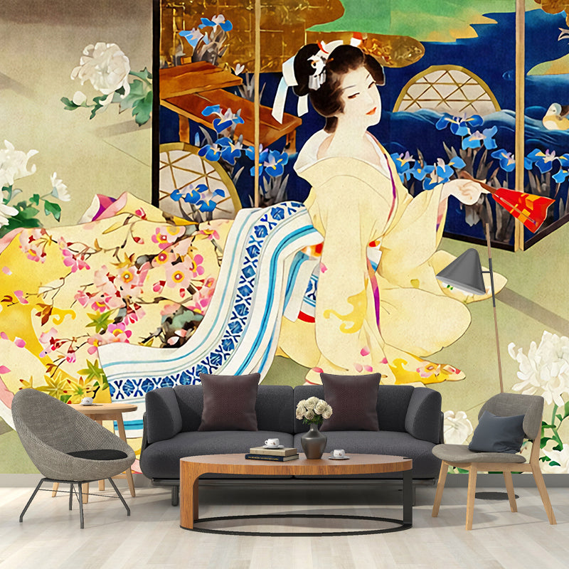 Japanese Woman Wall Mural Decal for Accent Wall Traditional Wall Covering for Bedroom Decor Clearhalo 'Wall Decor' 'Wall Mural' 979193