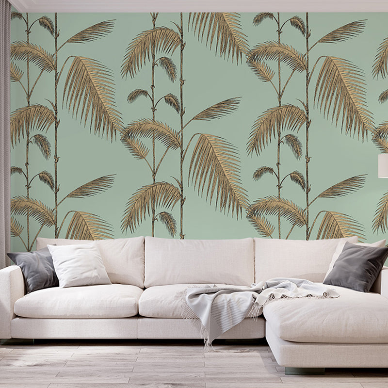 Fresh Leaves and Stem Mural Wallpaper for Living Room Contemporary Wall Decor, Made to Measure Green Clearhalo 'Wall Decor' 'Wall Mural' 979206