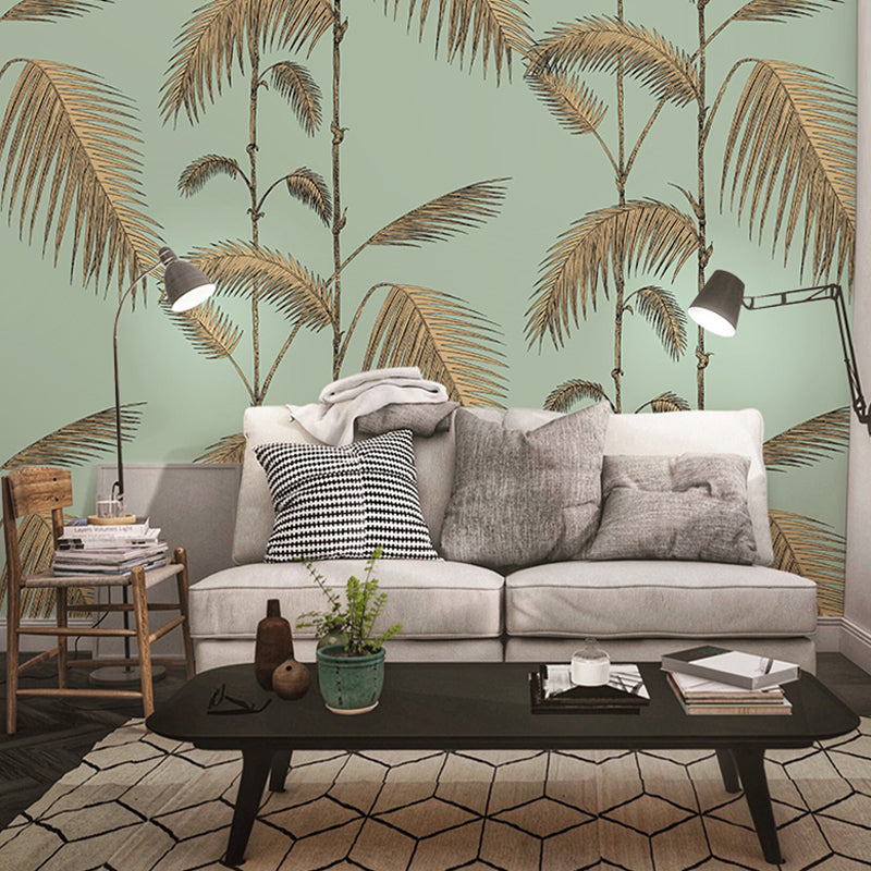 Fresh Leaves and Stem Mural Wallpaper for Living Room Contemporary Wall Decor, Made to Measure Clearhalo 'Wall Decor' 'Wall Mural' 979207