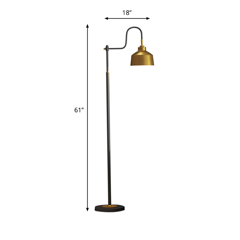 Gold Barn Shade Reading Floor Light Traditional 1 Light Metallic Floor Lamp with Gooseneck Arm Clearhalo 'Floor Lamps' 'Lamps' Lighting' 979242