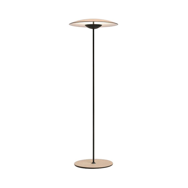 Light Wood Disk Shade Stand Up Lamp Modernist LED Metallic Floor Standing Light for Bedside Clearhalo 'Floor Lamps' 'Lamps' Lighting' 979253