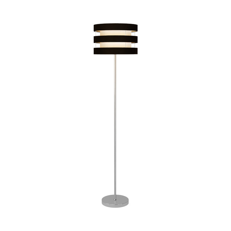 Drum Cage Metal Floor Light Modernism 1 Light Black Finish Floor Reading Lamp with Fabric Shade Inside Clearhalo 'Floor Lamps' 'Lamps' Lighting' 979257