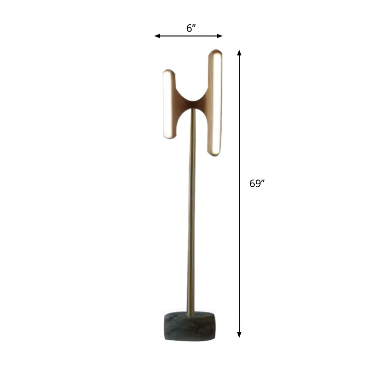 Metallic Hourglass Floor Lighting Modernism 2-Light LED Wood Floor Standing Lamp with Marble Base Clearhalo 'Floor Lamps' 'Lamps' Lighting' 979274