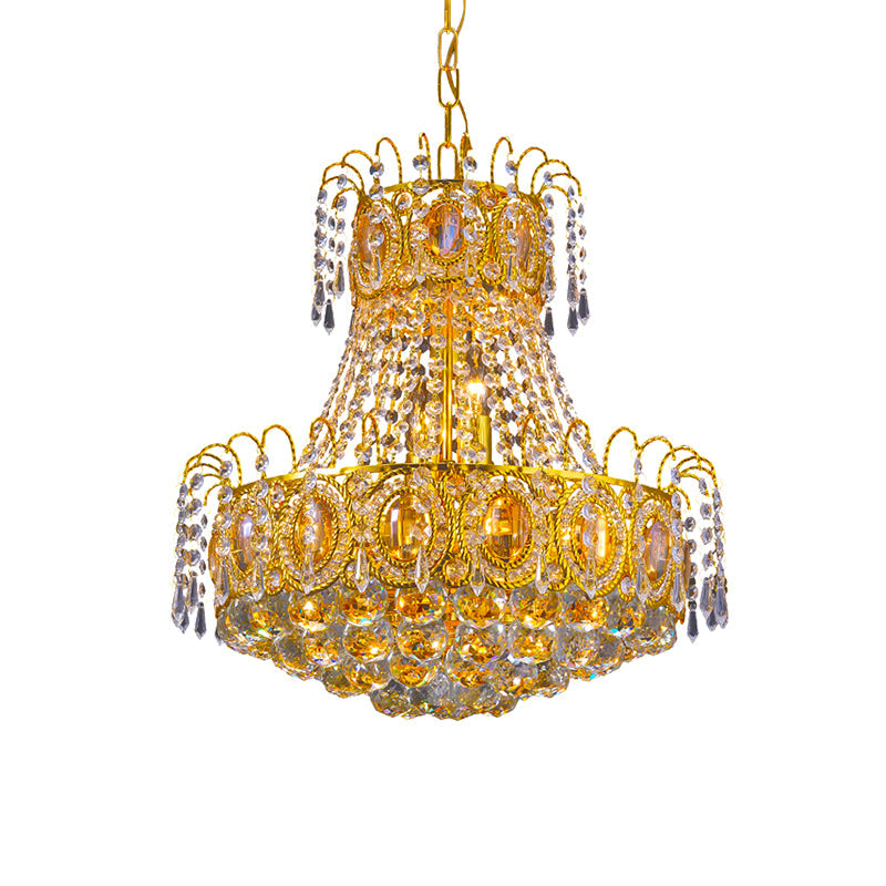 Vintage Basket Pendant Lamp 8 Heads Crystal Strand Chandelier Lighting in Gold for Lobby Clearhalo 'Ceiling Lights' 'Chandeliers' Lighting' options 979583