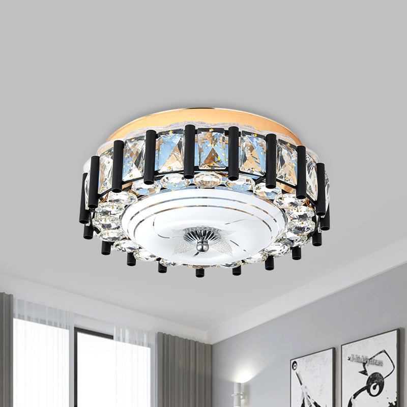 Modern Round Ceiling Mounted Fixture Crystal Block LED Corridor Flush Lighting in Black Black B Clearhalo 'Ceiling Lights' 'Close To Ceiling Lights' 'Close to ceiling' 'Flush mount' Lighting' 979669