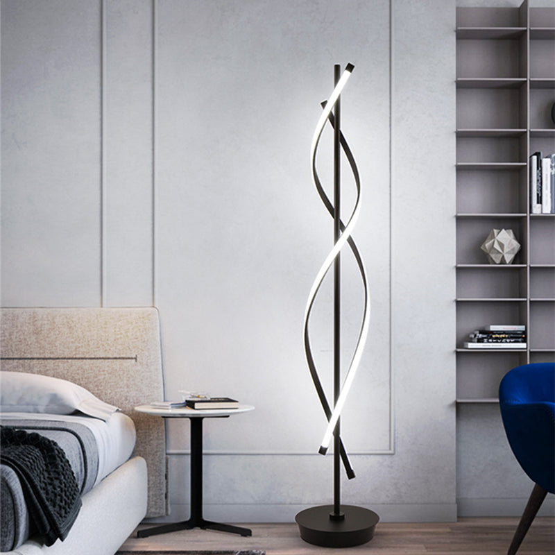 Black Twist Standing Lamp Simple LED Metallic Reading Floor Lighting in Warm/White Light Clearhalo 'Floor Lamps' 'Lamps' Lighting' 979747