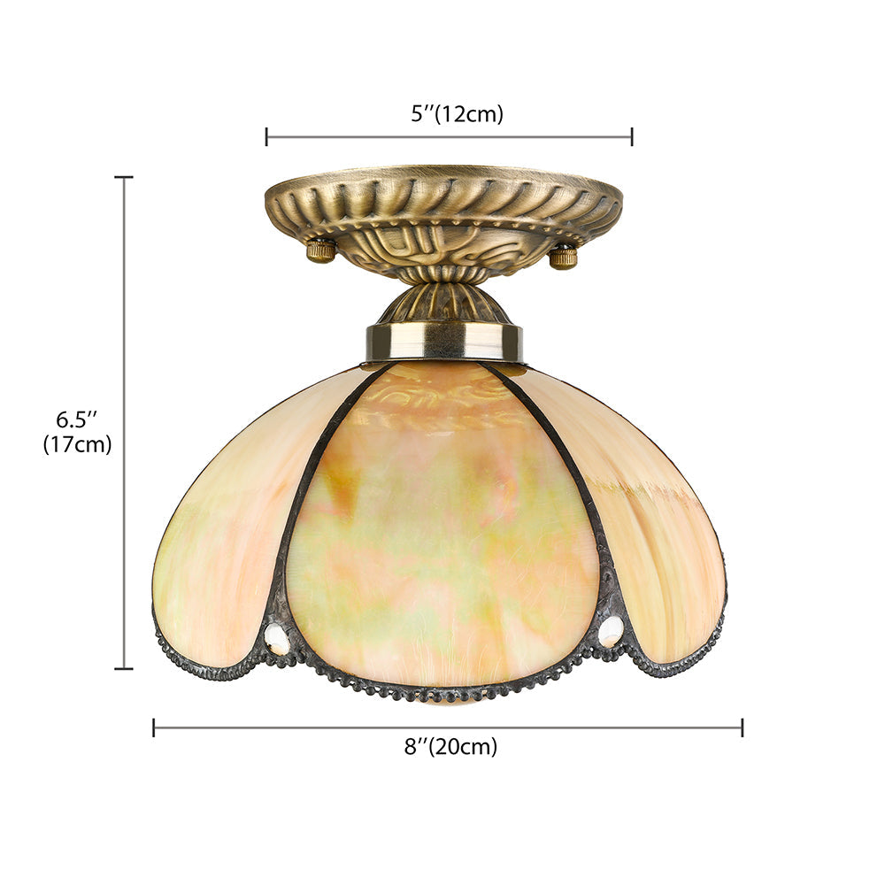 Beige Domed Ceiling Mount Light 1 Head Tiffany Antique Art Glass Ceiling Light for Kitchen Clearhalo 'Ceiling Lights' 'Close To Ceiling Lights' 'Close to ceiling' 'Glass shade' 'Glass' 'Island Lights' 'Semi-flushmount' 'Tiffany close to ceiling' 'Tiffany' Lighting' 98092