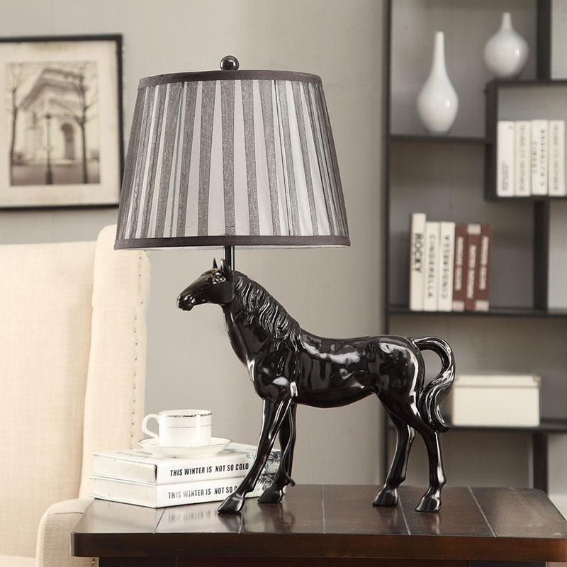 1 Light Tapered Table Light Antiqued White Fabric Desk Lamp with Animal Base Clearhalo 'Lamps' 'Table Lamps' Lighting' 982060
