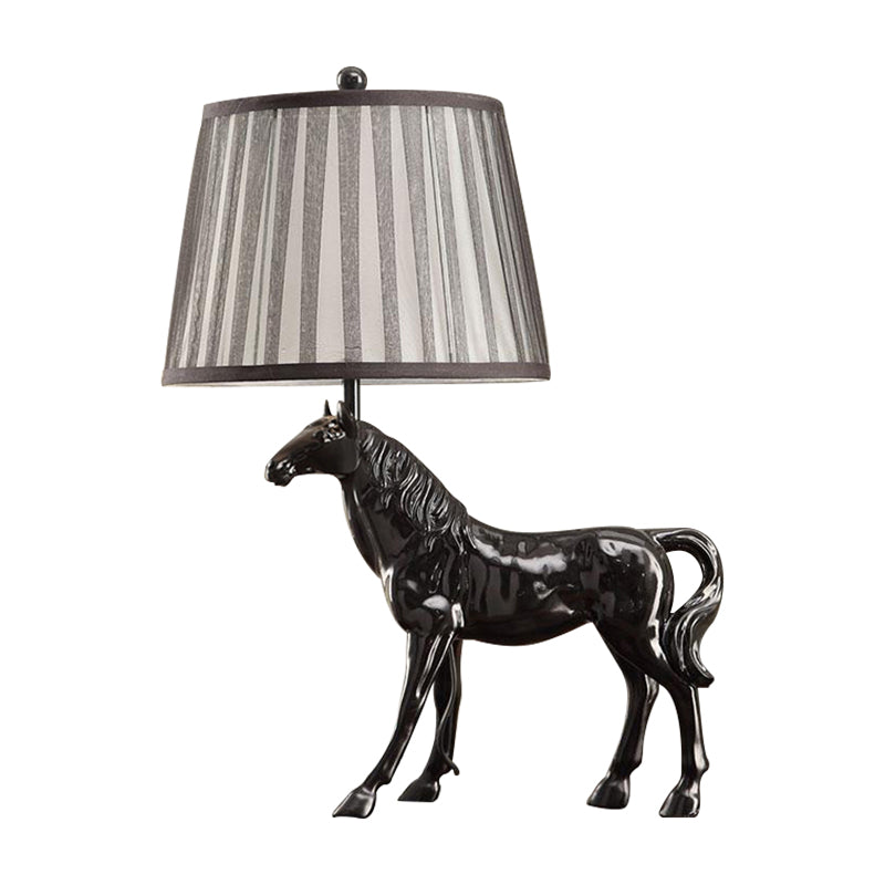 1 Light Tapered Table Light Antiqued White Fabric Desk Lamp with Animal Base Clearhalo 'Lamps' 'Table Lamps' Lighting' 982061