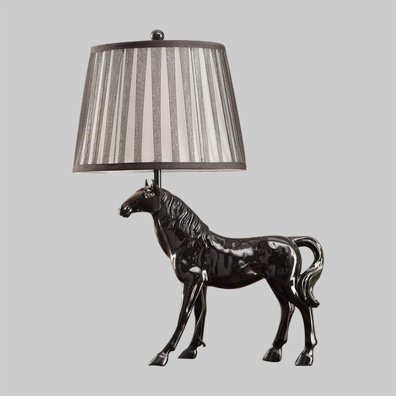 1 Light Tapered Table Light Antiqued White Fabric Desk Lamp with Animal Base Clearhalo 'Lamps' 'Table Lamps' Lighting' 982062