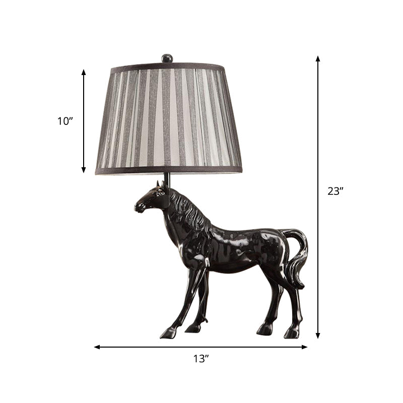 1 Light Tapered Table Light Antiqued White Fabric Desk Lamp with Animal Base Clearhalo 'Lamps' 'Table Lamps' Lighting' 982063