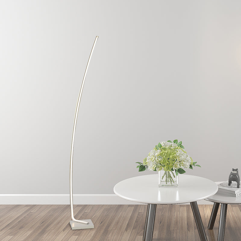 Metallic Curved Reading Floor Lamp Simplicity Black/White/Gold LED Bedside Stand Up Lighting in Warm/White Light White Clearhalo 'Floor Lamps' 'Lamps' Lighting' 982081