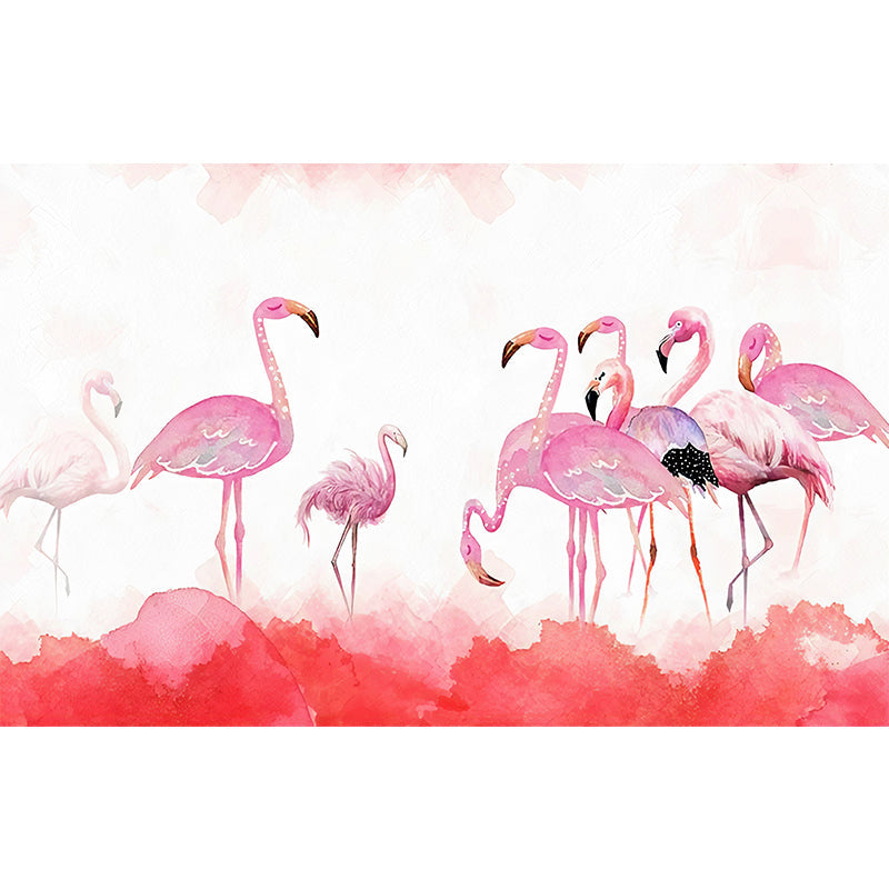 Pink Flamingo Mural Wallpaper Stain-Resistant Wall Covering for Home Decoration Clearhalo 'Wall Decor' 'Wall Mural' 982168