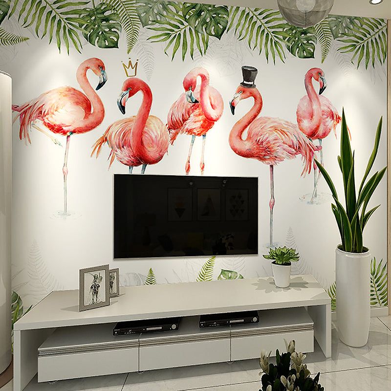 Illustration Style Flamingo Large Mural for Living Room and Gallery, Customized Size Available Clearhalo 'Wall Decor' 'Wall Mural' 982171