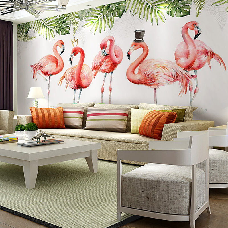 Illustration Style Flamingo Large Mural for Living Room and Gallery, Customized Size Available Clearhalo 'Wall Decor' 'Wall Mural' 982172