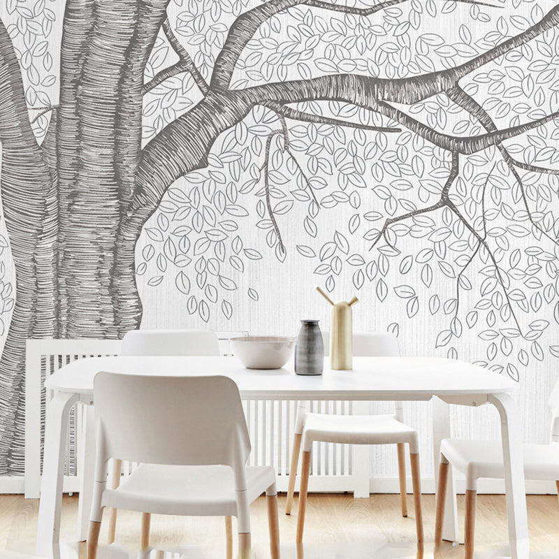 Stain-Resistant Swirled Tree Mural Non-Woven Fabric Nostalgic Wall Covering in Grey for Coffee Shop and Gallery Clearhalo 'Wall Decor' 'Wall Mural' 982243