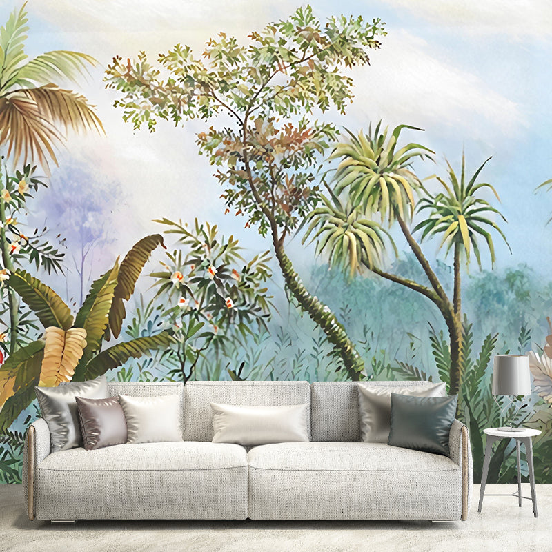 Green Jungle Wall Covering Stain-Resistant Mural Wallpaper for Living Room and Coffee Shop Green Clearhalo 'Wall Decor' 'Wall Mural' 982272