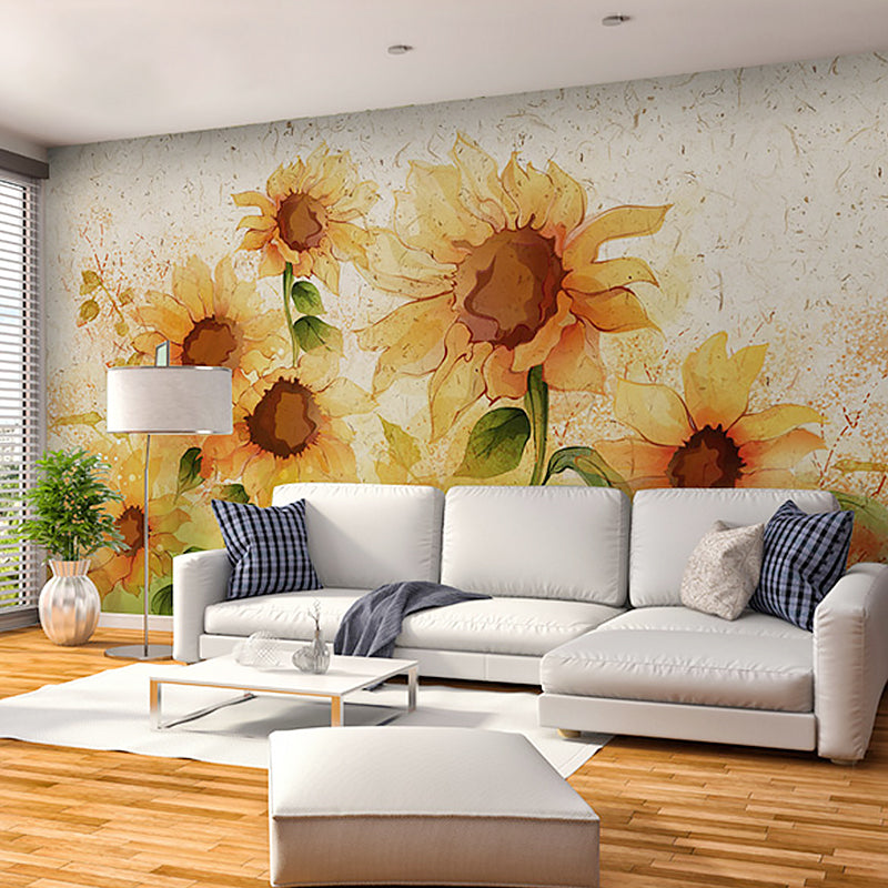 Whole Illustration Sunflower Wall Decor for Children's Bedroom, Customized Size Available Clearhalo 'Wall Decor' 'Wall Mural' 982311