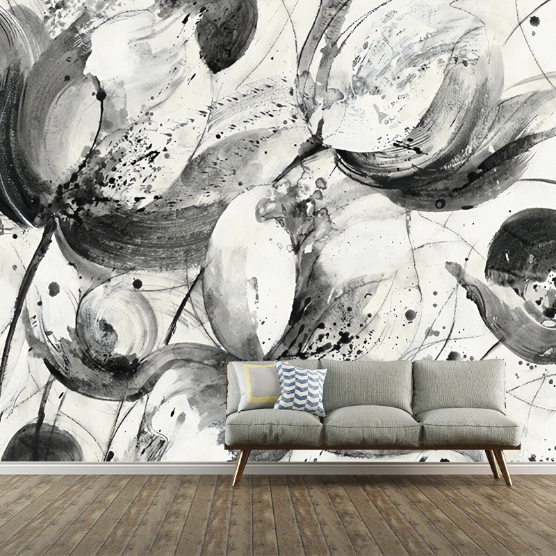 Stain-Resistant Non-Woven Mural Wallpaper Traditional Lotus Wall Art for Living Room Clearhalo 'Wall Decor' 'Wall Mural' 982315