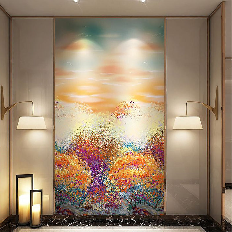 Contemporary Orange and Yellow Mural Extra Large Wall Art with Forest and Sky Pattern for Home Decoration Orange-Yellow Clearhalo 'Wall Decor' 'Wall Mural' 982332