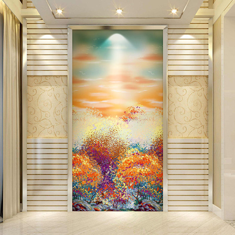 Contemporary Orange and Yellow Mural Extra Large Wall Art with Forest and Sky Pattern for Home Decoration Clearhalo 'Wall Decor' 'Wall Mural' 982335