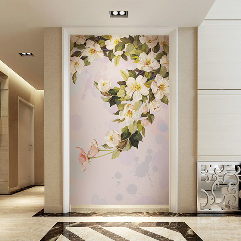 Elegant Wall Decor for Gallery, Pink and Green Camellia, Customized Size Available Clearhalo 'Wall Decor' 'Wall Mural' 982347