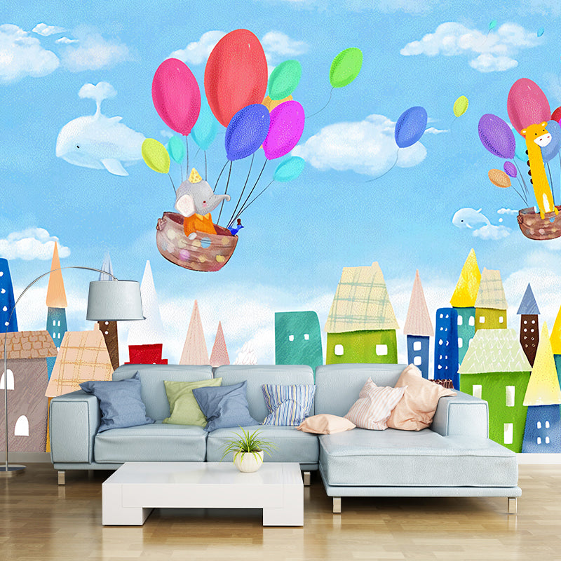 Fresh Mural Sky Blue Balloon Extra Large Wall Covering, Customized Size Available Sky Blue Clearhalo 'Wall Decor' 'Wall Mural' 982362