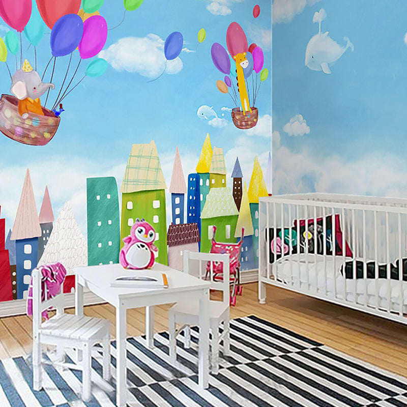 Fresh Mural Sky Blue Balloon Extra Large Wall Covering, Customized Size Available Clearhalo 'Wall Decor' 'Wall Mural' 982364