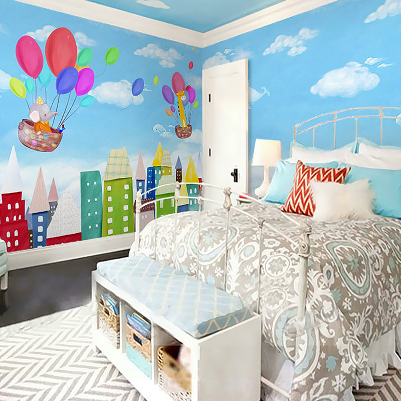 Fresh Mural Sky Blue Balloon Extra Large Wall Covering, Customized Size Available Clearhalo 'Wall Decor' 'Wall Mural' 982365