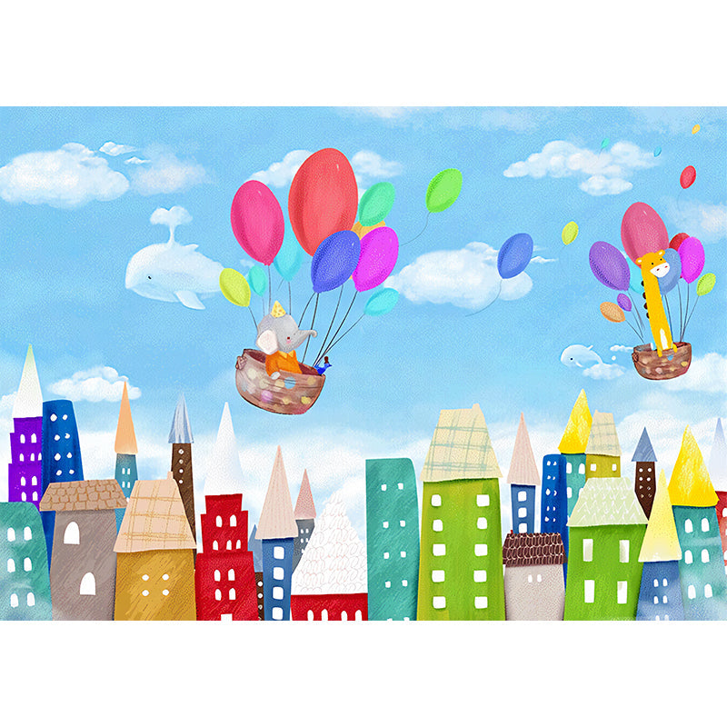 Fresh Mural Sky Blue Balloon Extra Large Wall Covering, Customized Size Available Clearhalo 'Wall Decor' 'Wall Mural' 982366