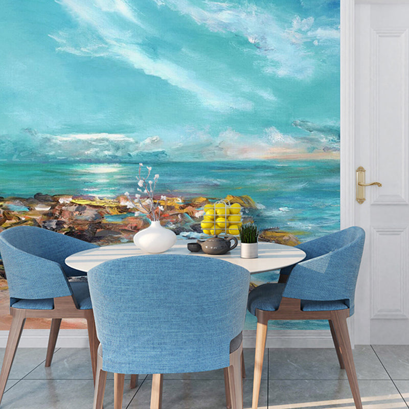 Contemporary Mural Wallpaper for Home Decoration, Sea Scene in Sky Blue, Personalized Size Available Clearhalo 'Wall Decor' 'Wall Mural' 982387