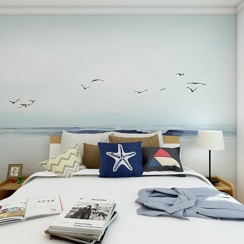 Seagull Wall Decor in Blue and White, Contemporary Mural Wallpaper for Guest Room Clearhalo 'Wall Decor' 'Wall Mural' 982401