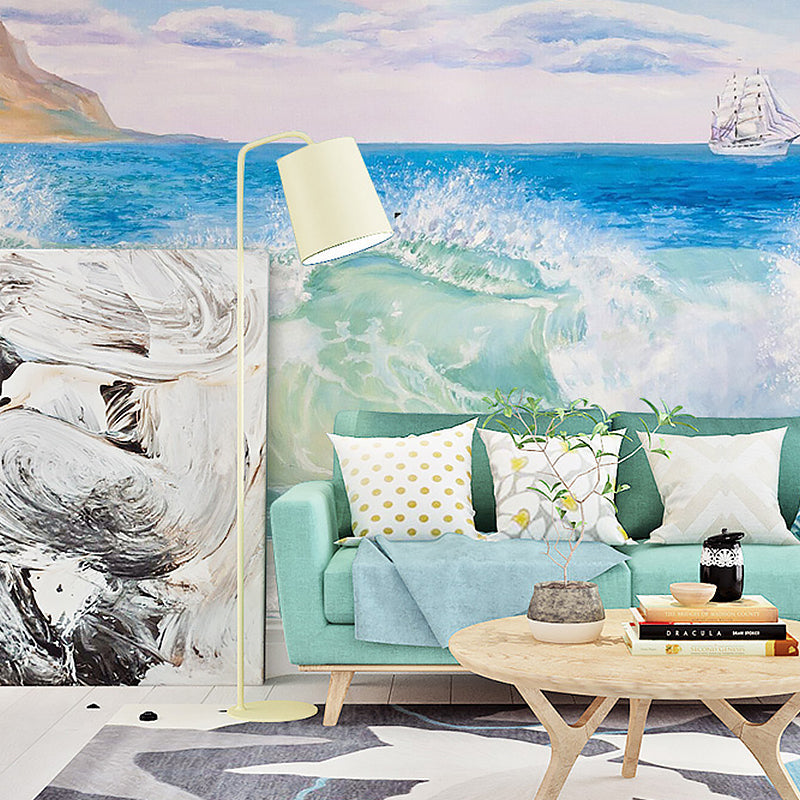 Full Size Wall Art for Living Room Seashore and Island Mural in Blue, Stain-Resistant Blue Clearhalo 'Wall Decor' 'Wall Mural' 982404