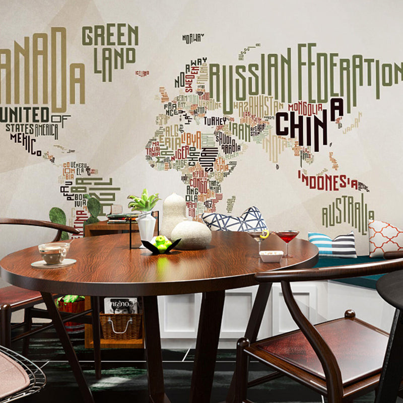 Decorative Non-Woven Fabric Mural Contemporary World Map Wall Covering for Home Decoration Clearhalo 'Wall Decor' 'Wall Mural' 982419