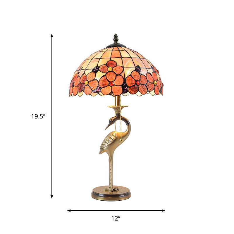 2 Bulbs Halcyon Night Table Light Tiffany Gold Metal Nightstand Lamp with Pull Chain and Flower Glass Shade Clearhalo 'Lamps' 'Table Lamps' Lighting' 982506