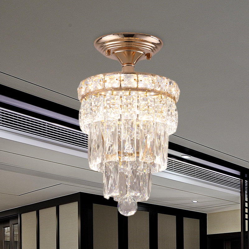 LED Semi Flush Ceiling Light Modernist Tiered Tapered Rectangular Cut Crystal Flush Mount Lamp in Gold Gold Clearhalo 'Ceiling Lights' 'Close To Ceiling Lights' 'Close to ceiling' 'Semi-flushmount' Lighting' 982860